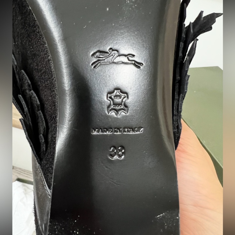 NWT brand new Longchamp black genuine leather suede womens 7.5 loafers - Picture 4 of 9